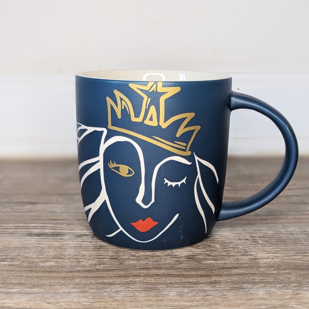 Starbucks Anniversary Blue Crown Wink Siren Etched Ceramic Handle Mug 14oz 2016